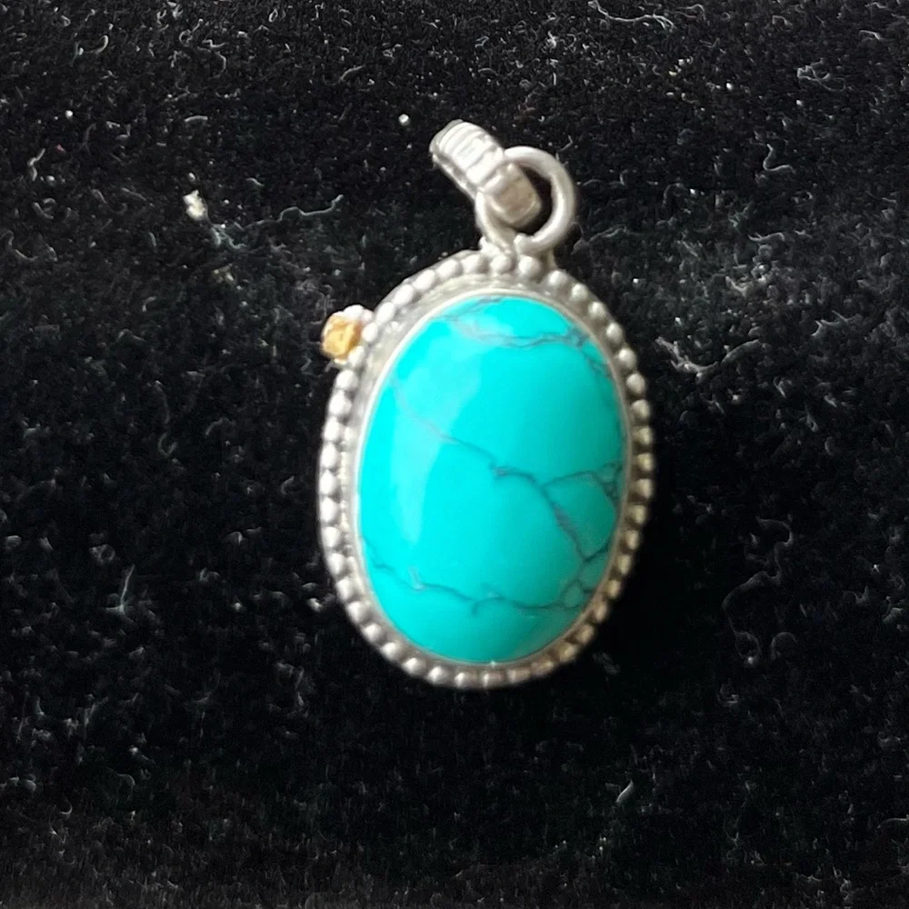 Turquoise Pendant bezel set Sterling Silver 925 - Picture 2 of 5